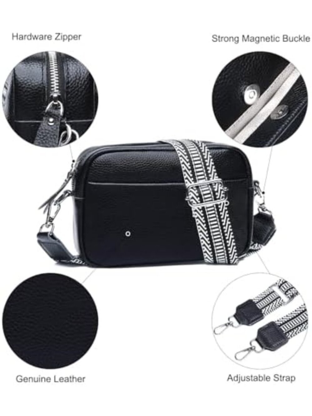 Stylish Small Leather Crossbody Bag for Women | Trendy Handbag with Wide Strap - Picture 5 of 6